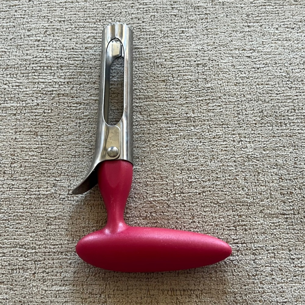 Newness Stainless Steel Apple Corer Red Ergonomic Handle Fruit Core Remover Tool